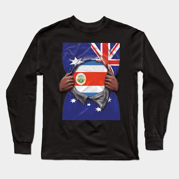 Costa Rica Flag Australian Flag Ripped - Gift for Costa Rican From Costa Rica Long Sleeve T-Shirt by Country Flags